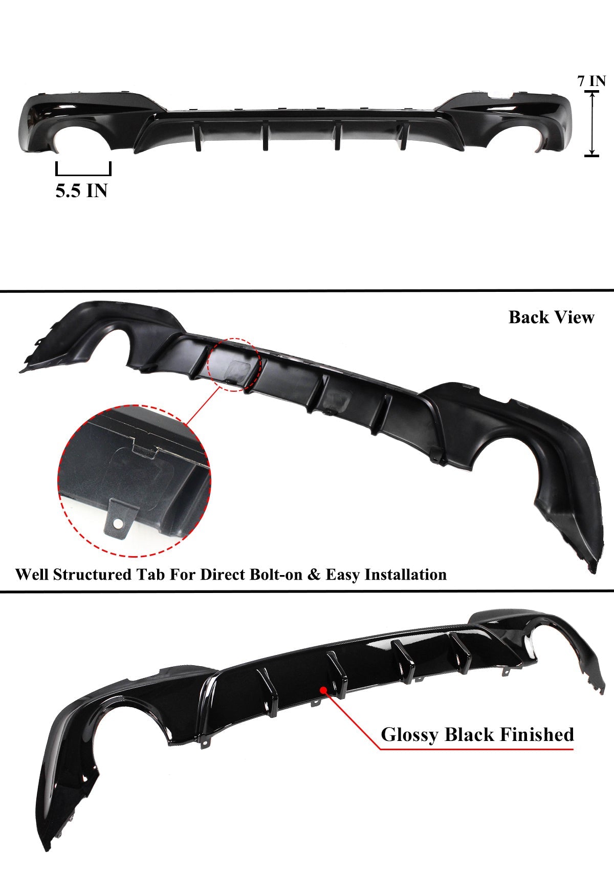 G20 330i M-Sport Gloss Black Performance Rear Diffuser - G20 330i PRE LCI
