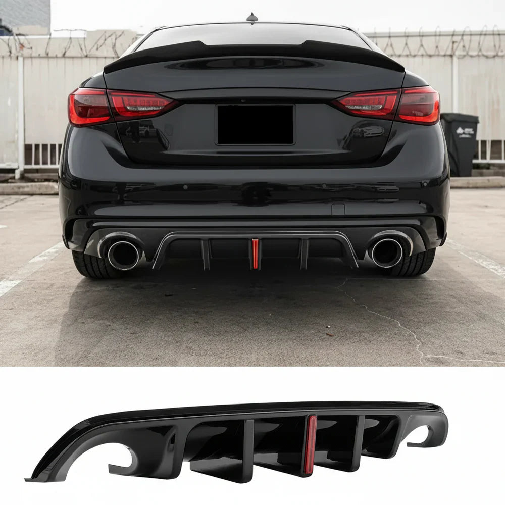 2018-2024 Q50 Gloss Black LED Rear Diffuser - Infiniti Q50